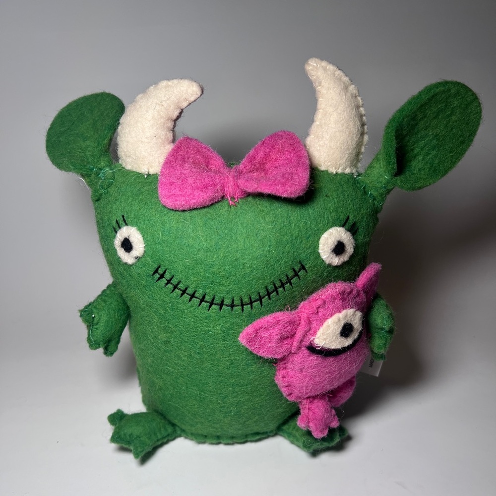 Novogratz Valentines Day Ugly Doll Green Felt Monster Pink Baby Monster Weighted